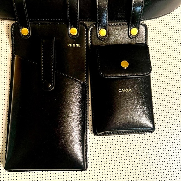 Fendi Black Leather Belt gold buckle Set with pockets